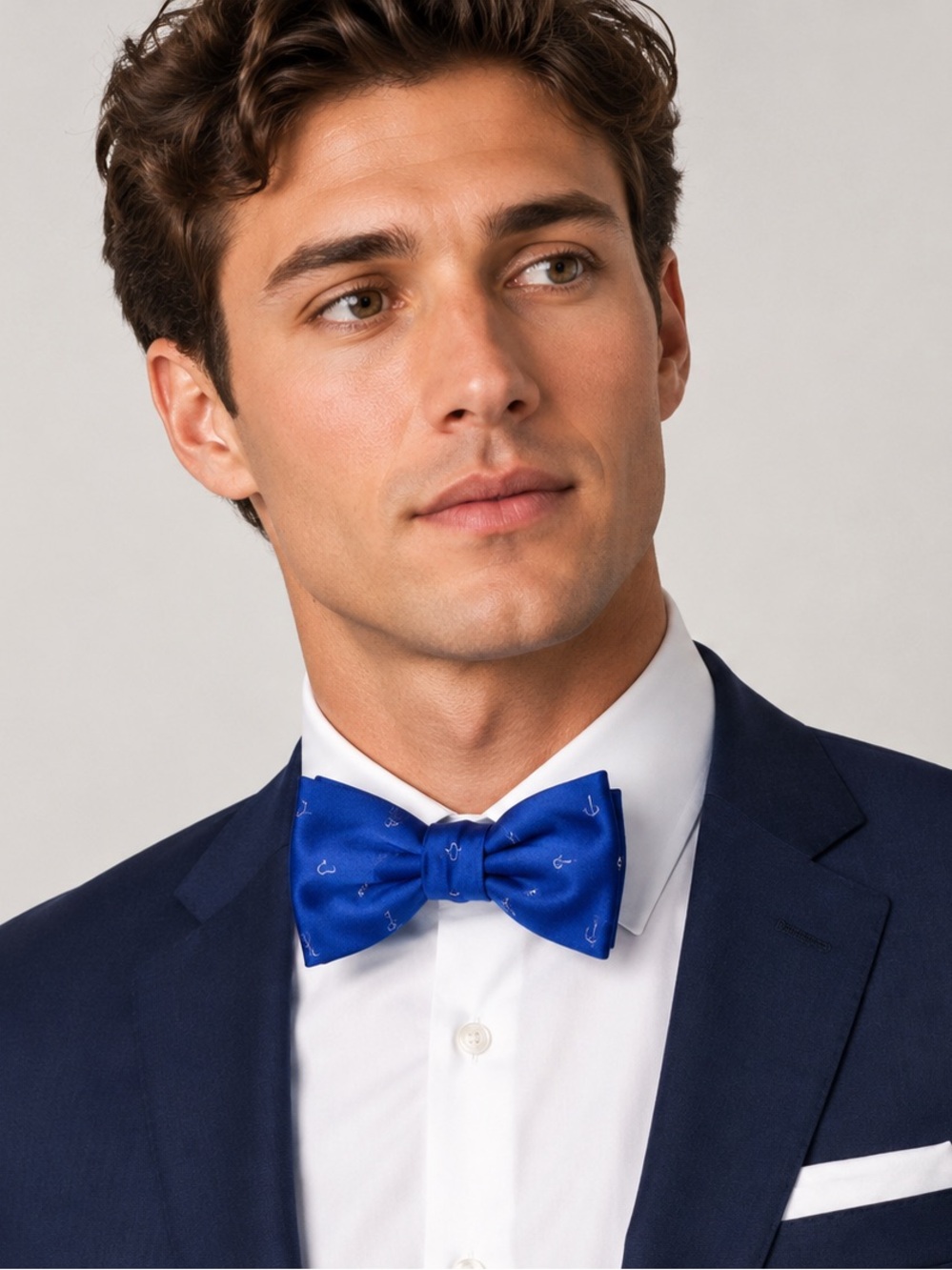 Tommy Hilfiger 100% Silk Self-Tie Bow Tie Blue Fishing Hook Nautical Adjustable
